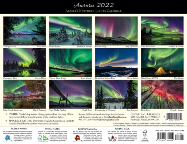aurora calendar back cover